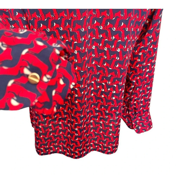 Banana Republic Dog Print Popover Blouse Size Medium Roll Tab Sleeve - Picture 9 of 10